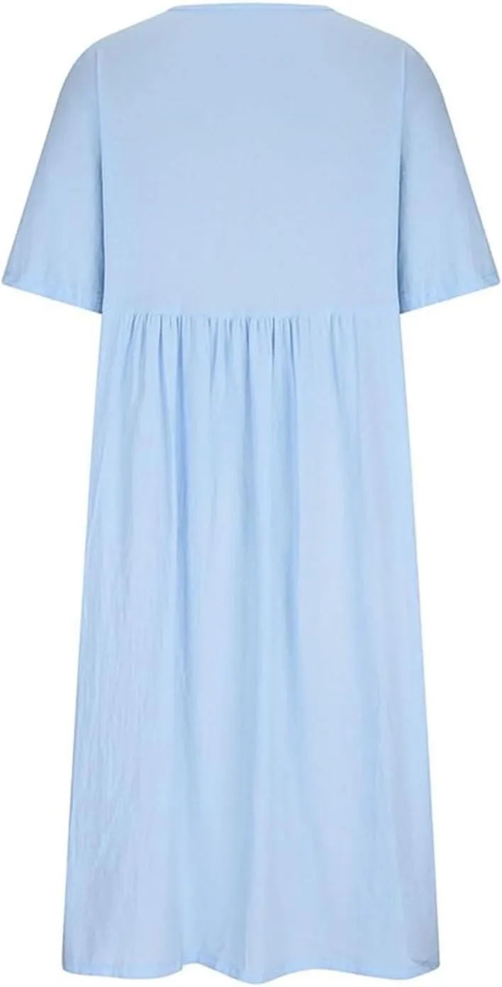 Women's Maxi Dresses Short Sleeve Long Casual Summer Cotton Linen Crewneck Loose Plus Size Basic Beach Midi Dresses
