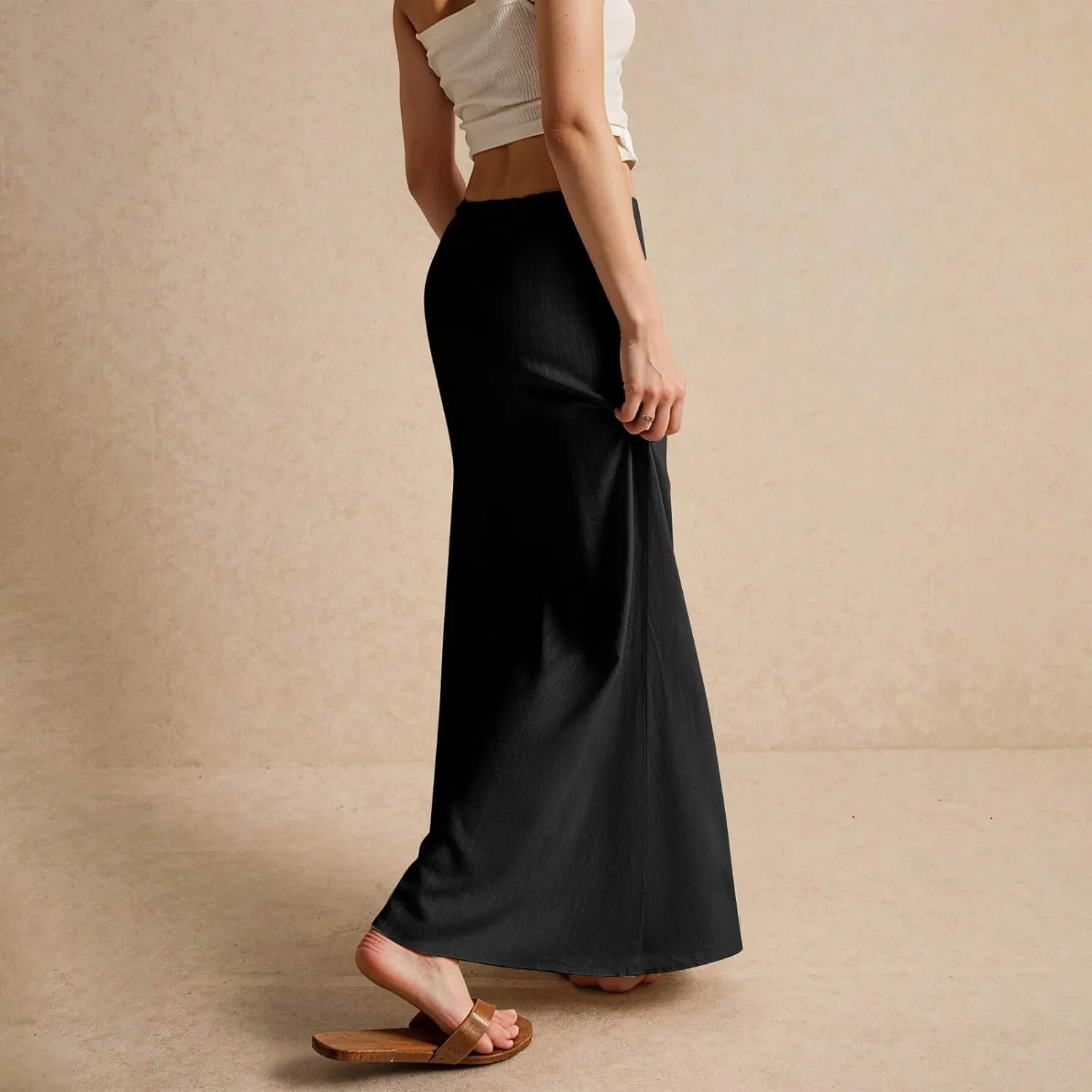 Womens Maxi Skirt Summer Vacation Bodycon Boho Linen Skirts Trendy Low Rise Wrap Comfy Beach Pencil Long Skirts
