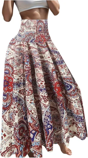 Womens Maxi Skirts Casual High Slim Waist Boho Flowy Summer Casual Elegant Beach Vacation 2025 Trendy Loose