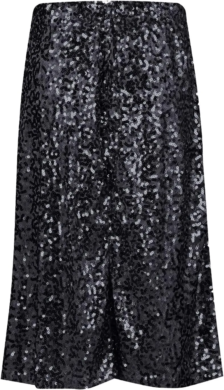 Women's Midi Skirts Summer Casual Sexy Wrap High Waist Solid Sequins Skirt