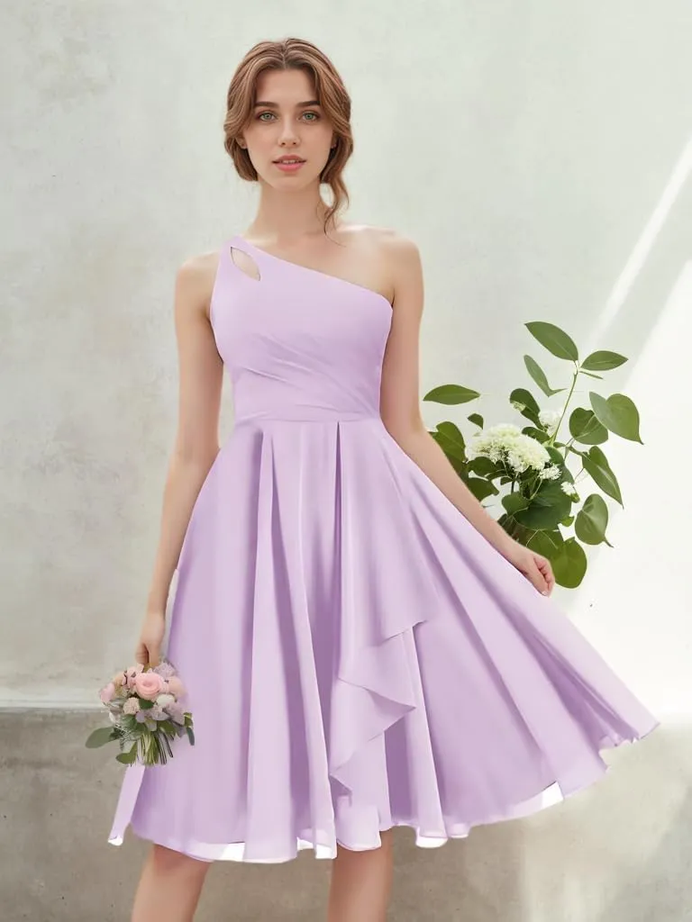 Women's One Shoulder Short Bridesmaid Dresses for Wedding 2024 Keyhole Ruffled Chiffon Prom Dresses