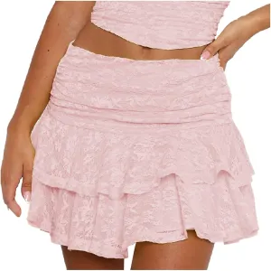Womens Pleated Skirt High Waisted Ruffle Cute Flowy Layered Mini Skirt Skort Sports Skater Running Skorts