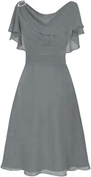 Women's Plus Size Chiffon Evening Dresses Flatter Cape Sleeve A-Line Dress Ruched High Waist Cocktail Party Dresses