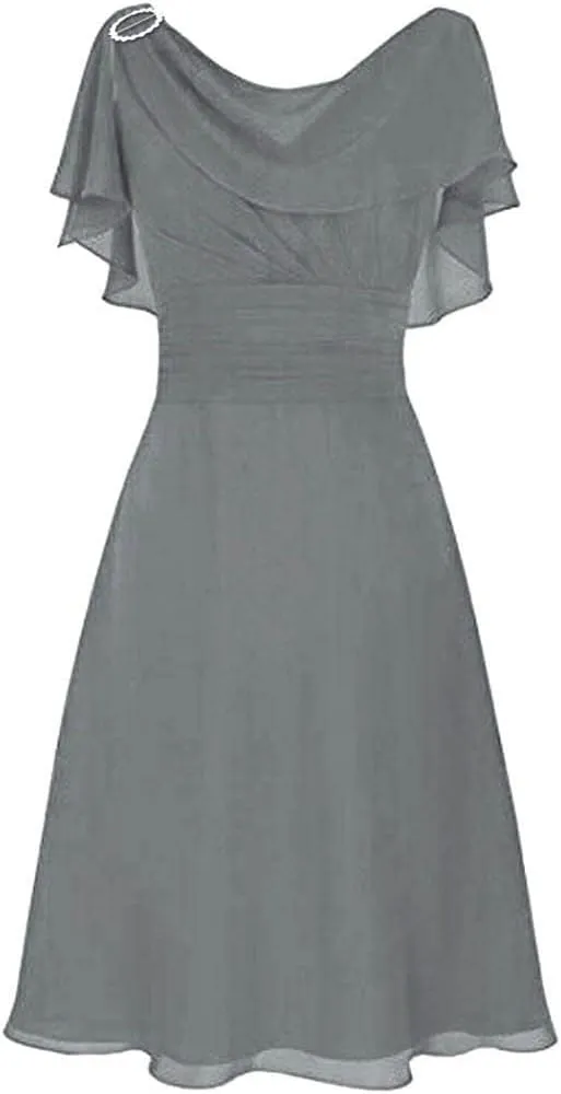 Women's Plus Size Chiffon Evening Dresses Flatter Cape Sleeve A-Line Dress Ruched High Waist Cocktail Party Dresses