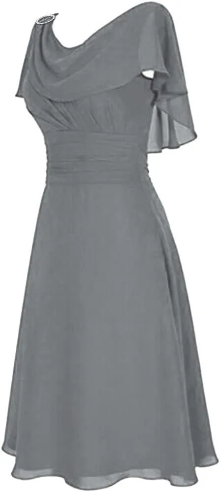 Women's Plus Size Chiffon Evening Dresses Flatter Cape Sleeve A-Line Dress Ruched High Waist Cocktail Party Dresses