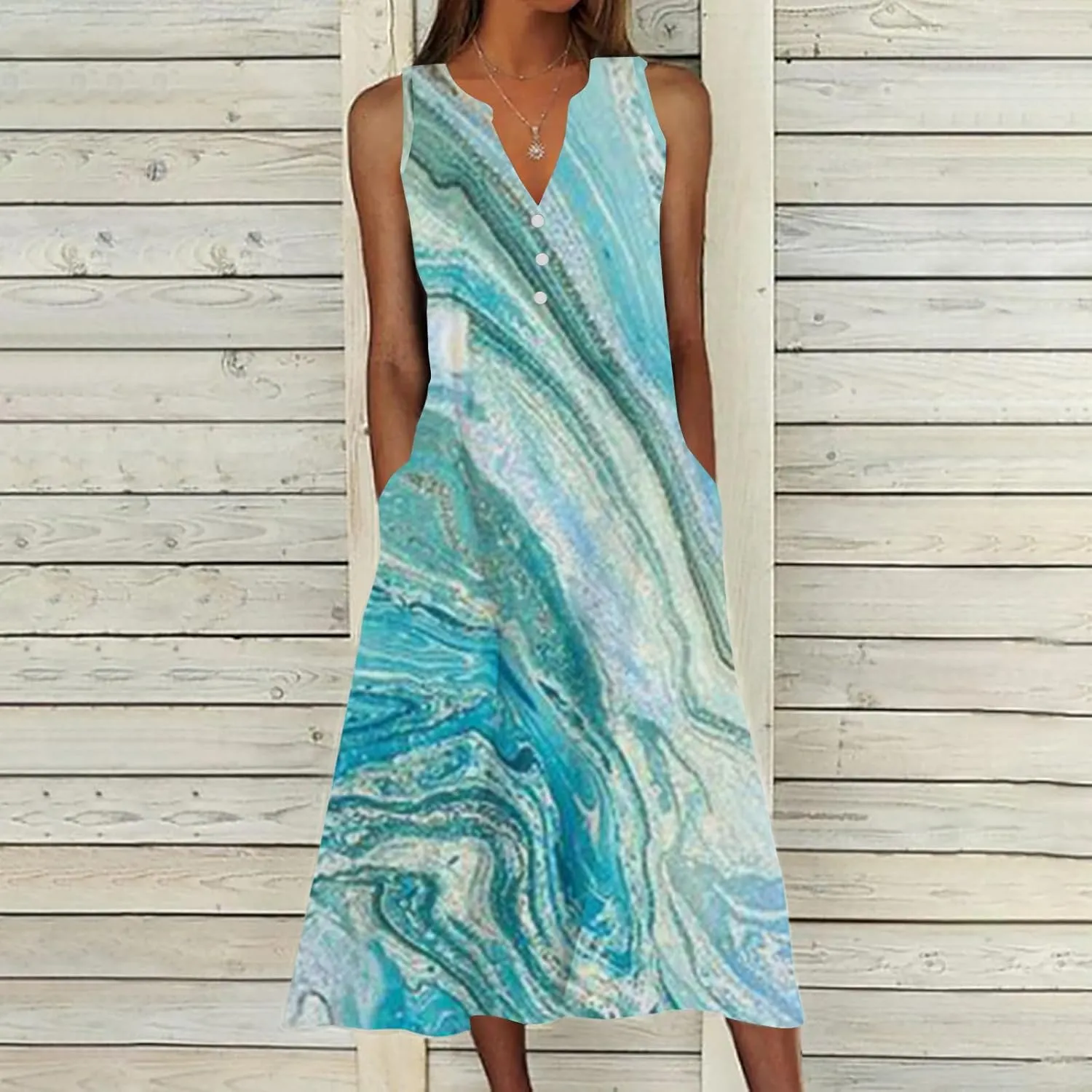 Women's Plus Size Summer Casual Dress Sleeveless Button Up V-Neck Maxi Dress Vintage Flowy Elegant Long Dresses