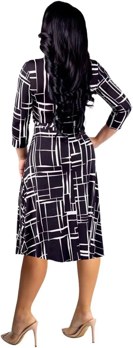 Womens Plus Size Summer Dresses Sexy V Neck Midi Dress Faux Wrap Dress 3/4 Sleeve Boho Casual Floral A-Line Skirts