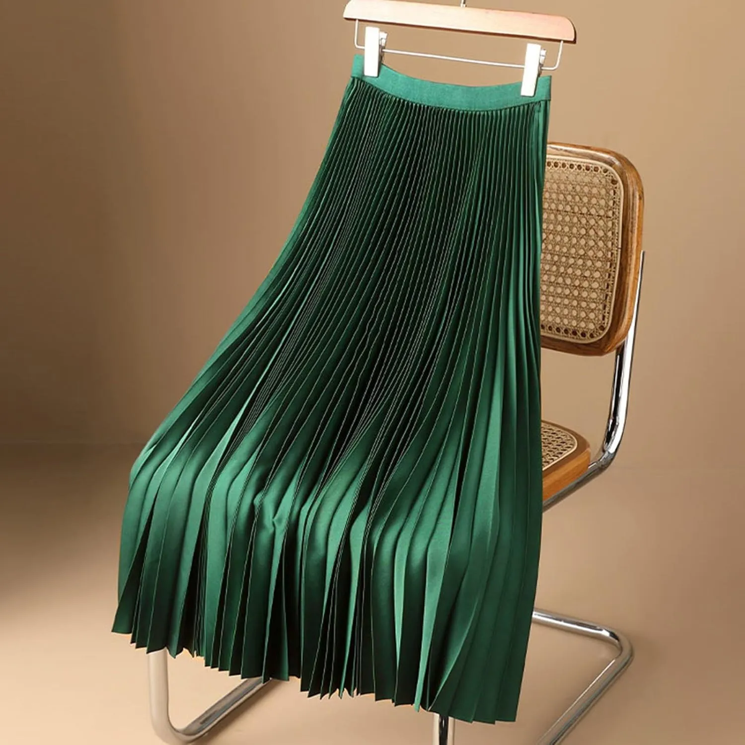 Women's Premium Accordion Pleated Maxi Skirt Flowy Shimmer High Waisted A-line Longline Skirts for Party Evening Dailywear
