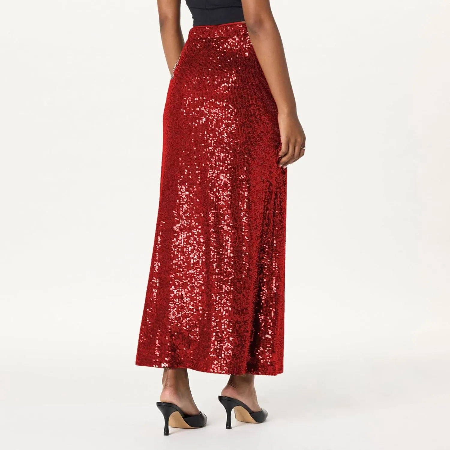Women's Shiny Sequin High Waisted Maxi Skirts Bodycon Long Skirt Formal Skirts Dance Party Dress Ladies Skirts