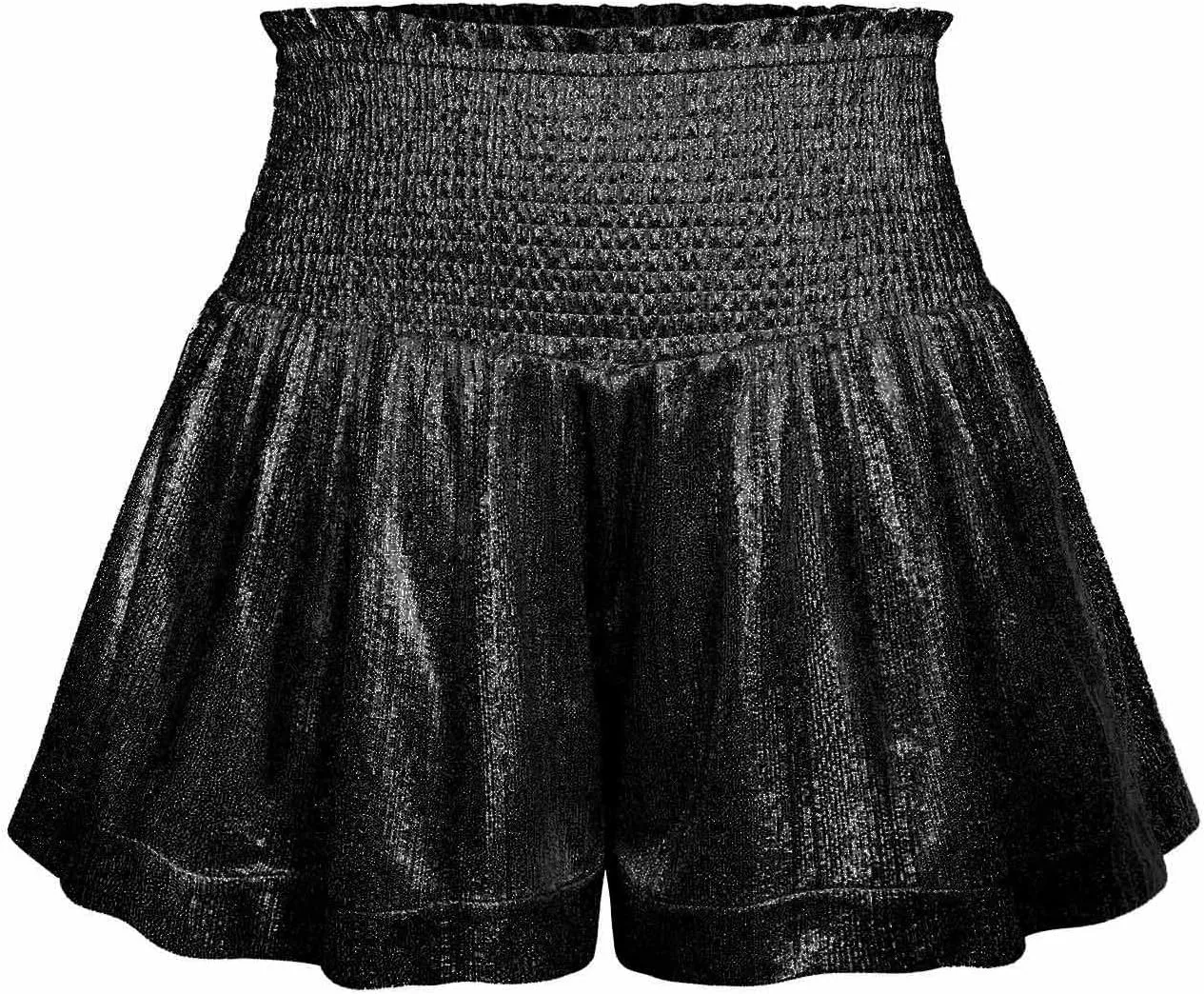 Women's Skirt Casual Loose and Elastic Waist Flash Shorts Metallic Fashion Pleated Waist Short High Skirt for