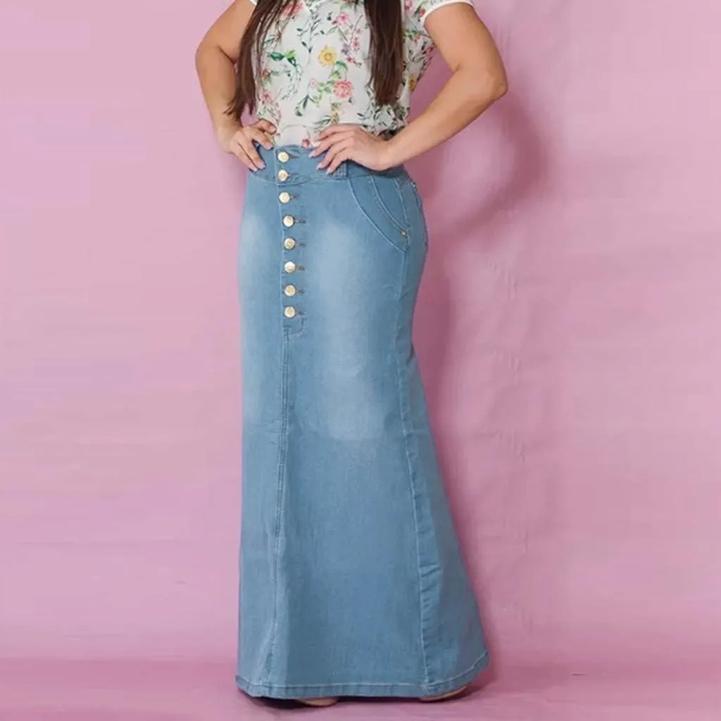 Women's Skirts Midi Skirts for Women Fashion Straight Long Mid Waist Womens Denim Button Maxi Skirts Under Skirt