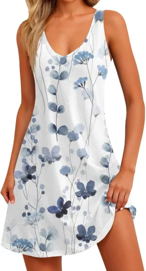 Women's Sleeveless Floral Print Summer Dress Casual Loose Fit Summer with Design for Beach and Daily Wear