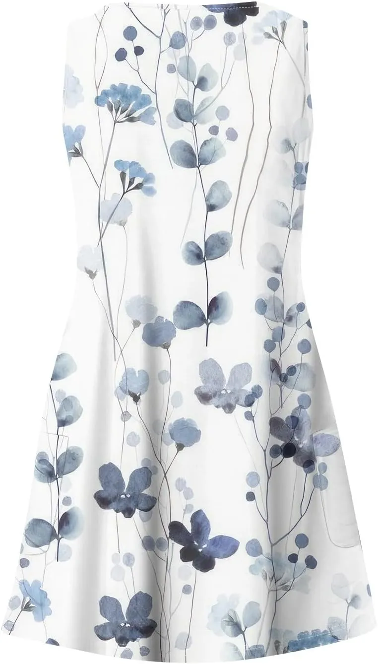 Women's Sleeveless Floral Print Summer Dress Casual Loose Fit Summer with Design for Beach and Daily Wear