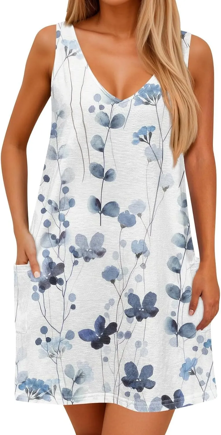 Women's Sleeveless Floral Print Summer Dress Casual Loose Fit Summer with Design for Beach and Daily Wear