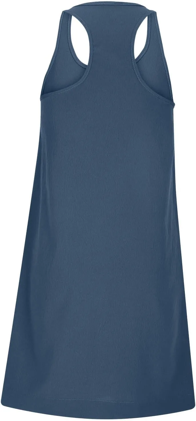 Women's Sleeveless Loose Beach Dress Simple Solid Color Sundress Crewneck Casual Fashion Sport Dress