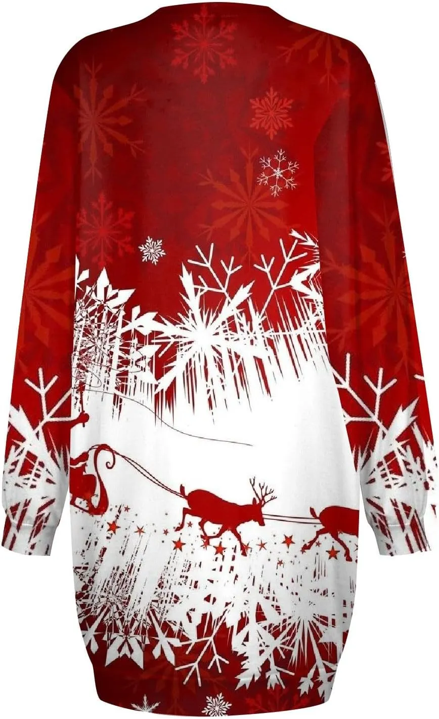 Women's Spring Dresses 2024 Round Neck Printed Long Sleeve Wrap Hip Mini Sweatshirt Dress, S-3XL