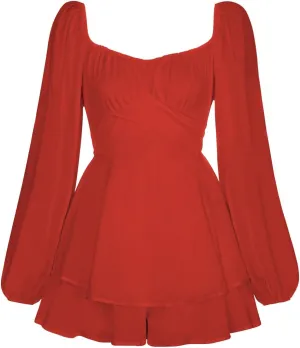Womens Square Neck Dress Long Lantern Sleeve Tie Backless Ruffle Elastic Waist Above Knee Length Midi Dresses