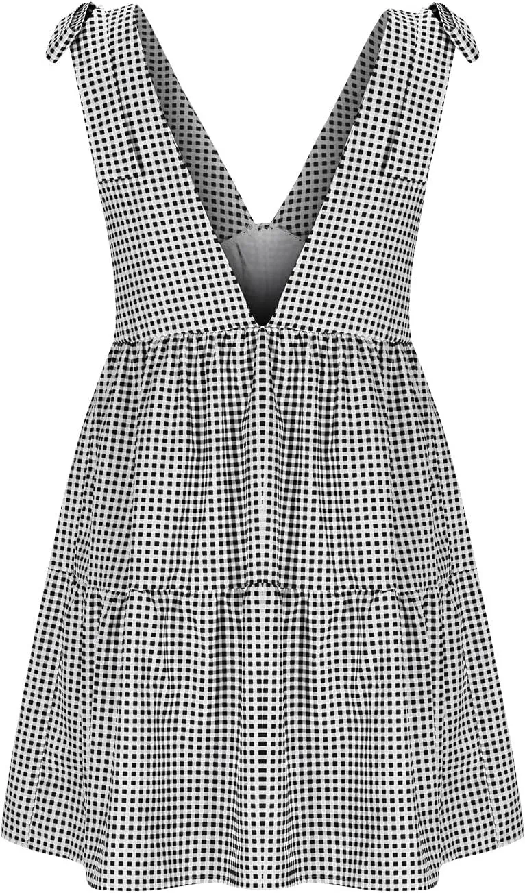 Women's Striped Summer Dress Sleeveless Backless Mini Dresses V Neck Boho Beach Vacation Sundress 2025 Trendy Outfit