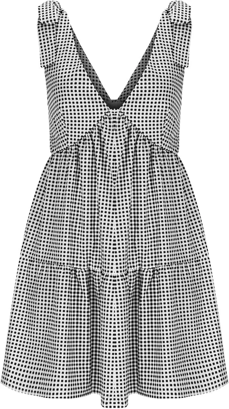 Women's Striped Summer Dress Sleeveless Backless Mini Dresses V Neck Boho Beach Vacation Sundress 2025 Trendy Outfit