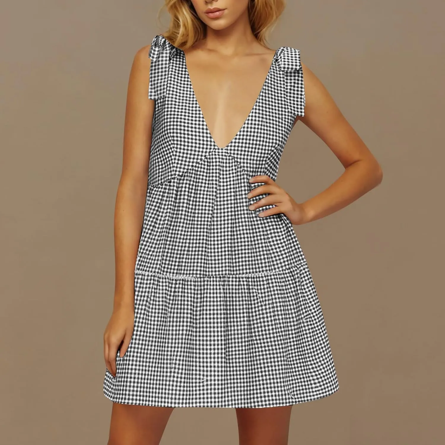Women's Striped Summer Dress Sleeveless Backless Mini Dresses V Neck Boho Beach Vacation Sundress 2025 Trendy Outfit