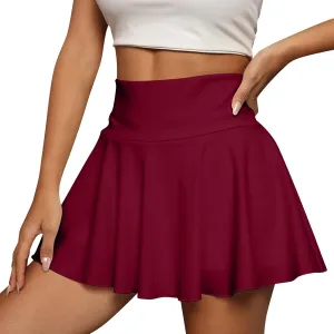 Women's Summer Athletic Loose Trendy Elastic High Waist Solid Color Yoga Fitness Tennis Skirts 2025 Inner Shorts, S-2XL
