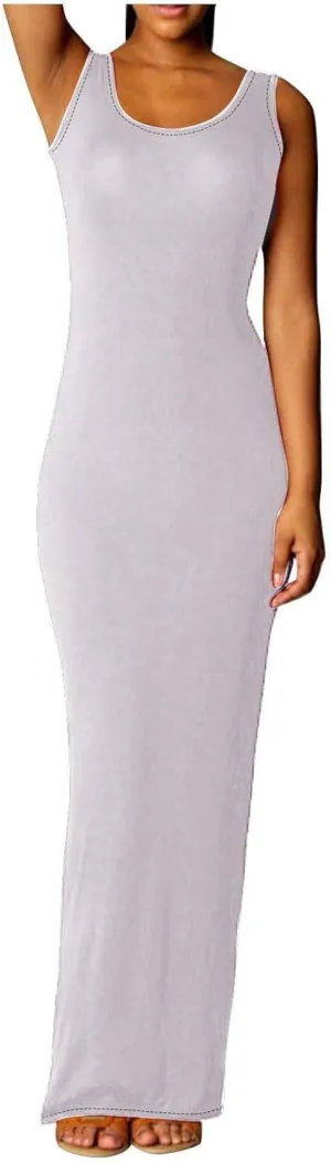 Womens Summer Bodycon Maxi Dresses 2025 Basic Casual Sleeveless Tank Dress Scoop Neck Cocktail Sundresses