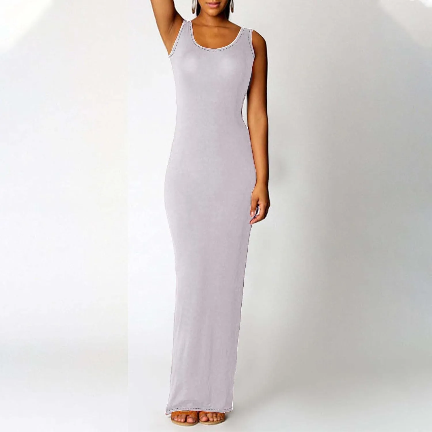 Womens Summer Bodycon Maxi Dresses 2025 Basic Casual Sleeveless Tank Dress Scoop Neck Cocktail Sundresses
