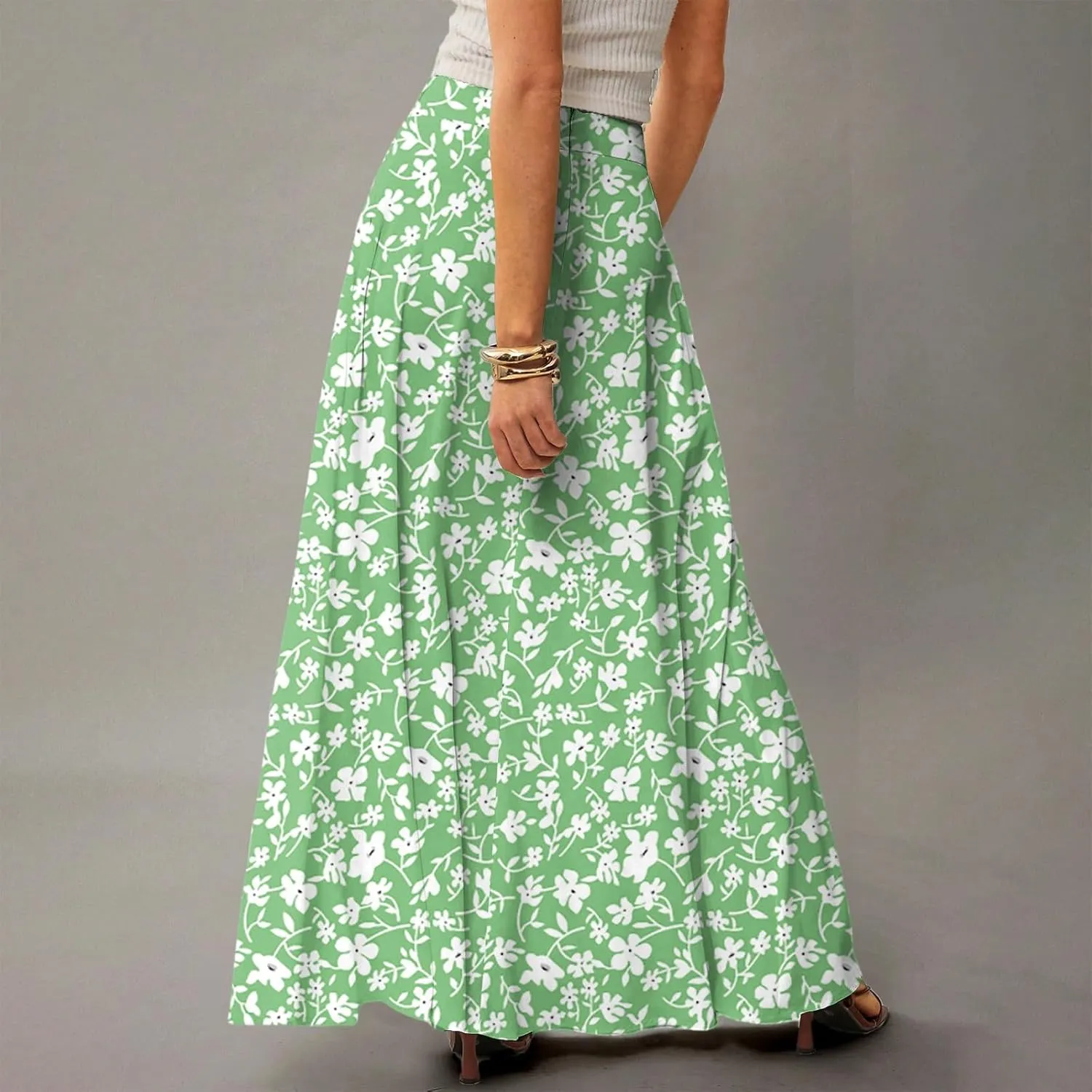 Womens Summer Boho Skirt 2025 Elastic Waist Flowy Casual A-Line Maxi Skirt Trendy, S-2XL