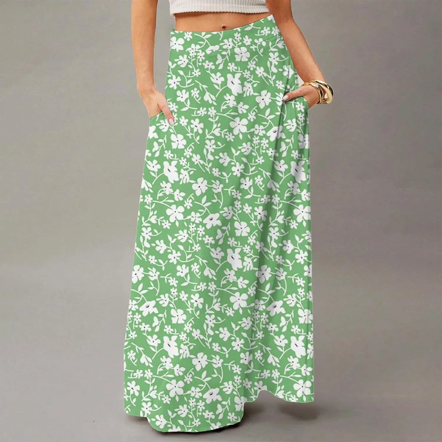 Womens Summer Boho Skirt 2025 Elastic Waist Flowy Casual A-Line Maxi Skirt Trendy, S-2XL