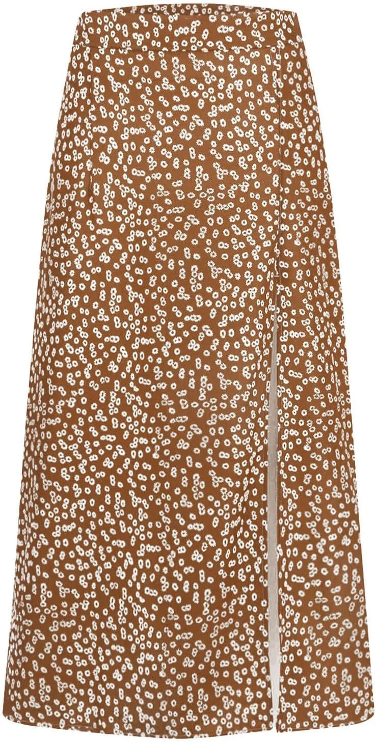 Women's Summer Casual Loose Trendy Elastic High Waist Floral Print Bohemian Split Sun Beach Midi Skirts 2025, S-3XL