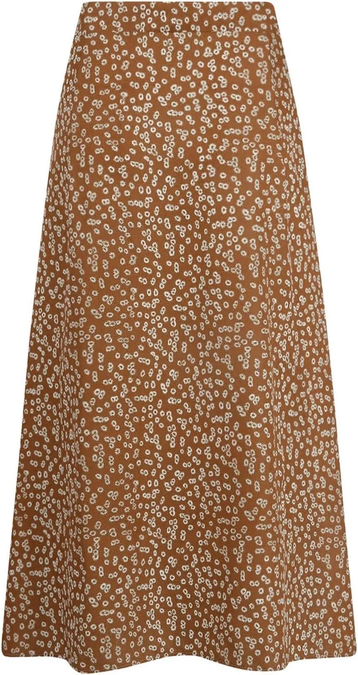 Women's Summer Casual Loose Trendy Elastic High Waist Floral Print Bohemian Split Sun Beach Midi Skirts 2025, S-3XL