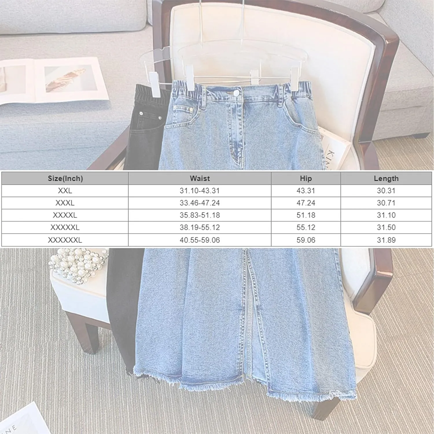 Women's Summer Casual Maxi High Waist Solid Split Plus Size Denim Skirt,XXL-6XL
