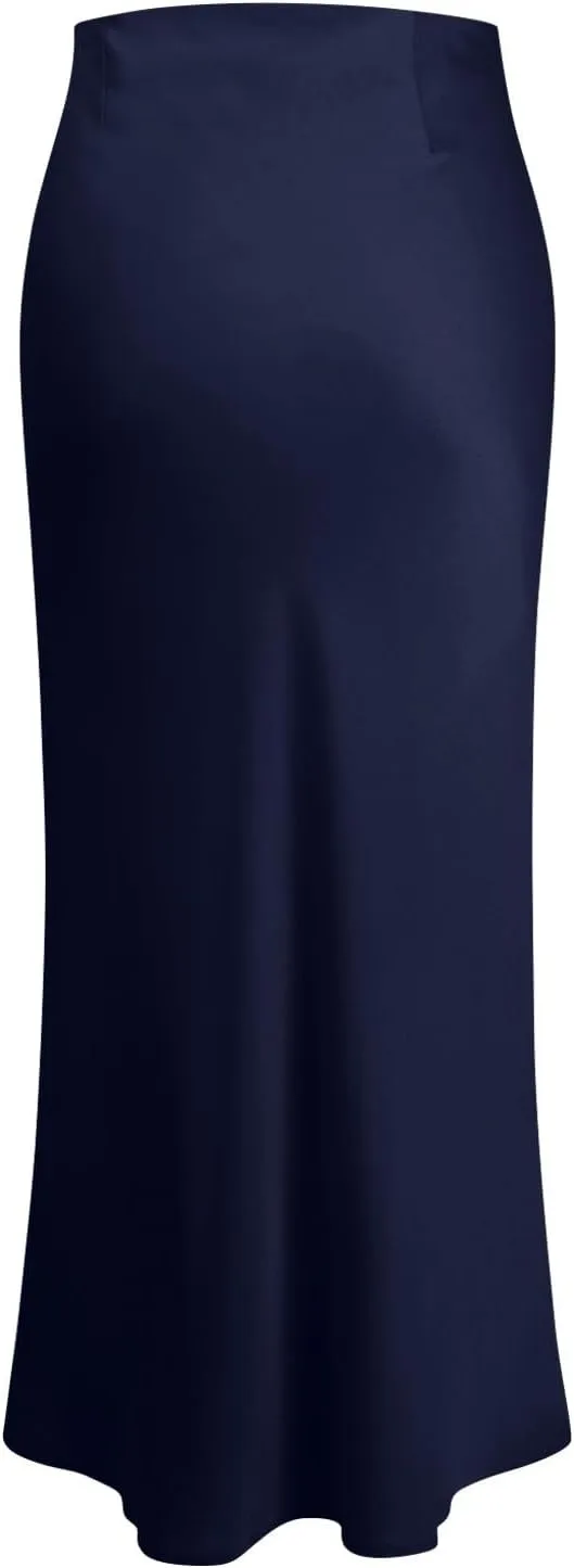 Women's Summer Casual Maxi Slim Skirt High Waist Elastic Solid Glossy Skirts