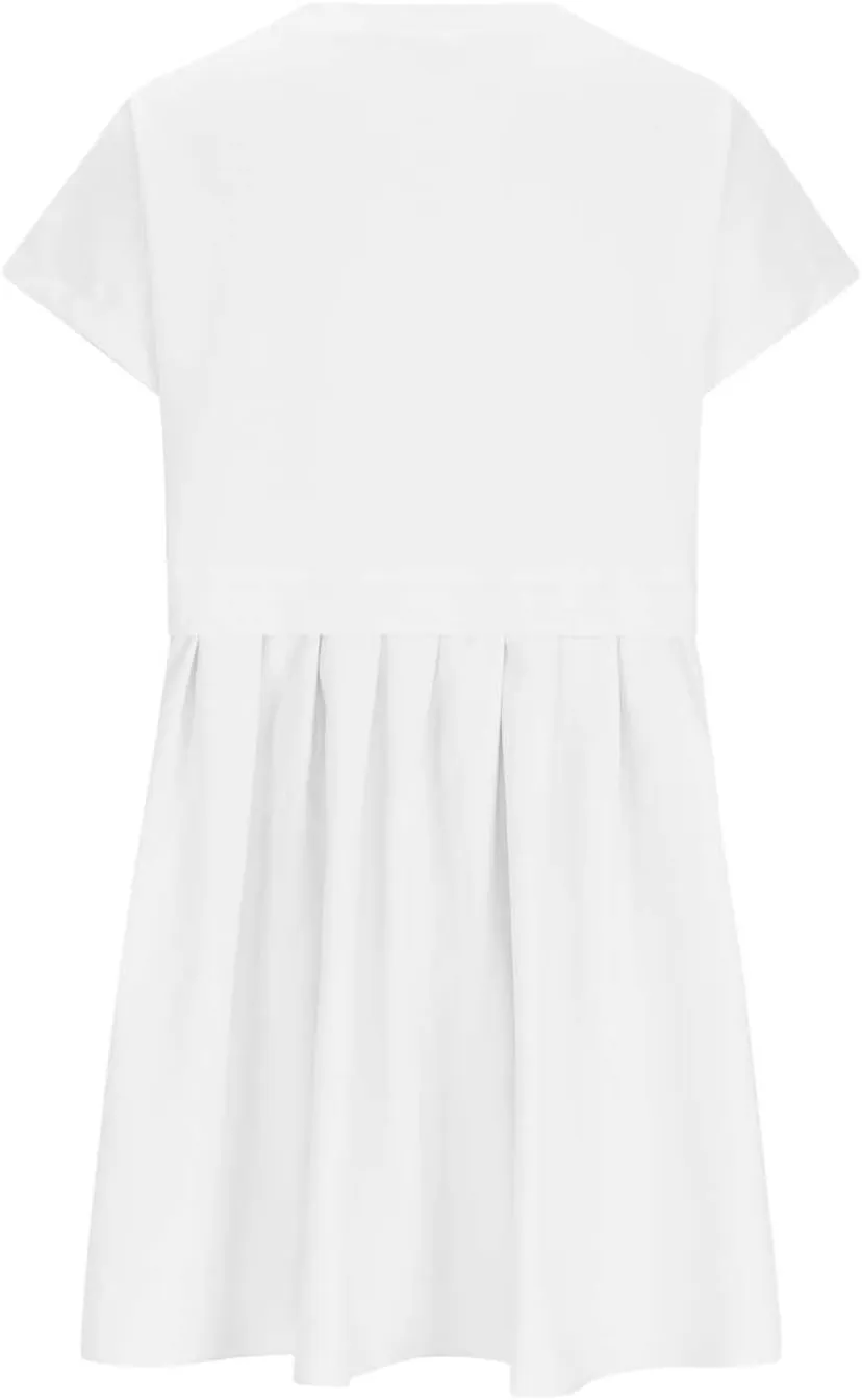 Womens Summer Crew Neck Short Sleeve Pleated Dress Solid Ruffle A Line Beach Dresses Casual Loose Fit Boho Mini Dress