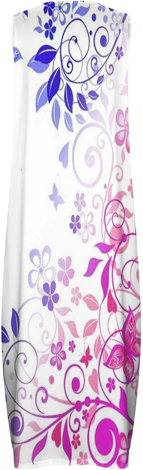 Women's Summer Dress Sleeveless V Neck Long Sun Skirt 2025 Fashion Floral Printed Flowy Maxi Dresses Spring Dresses