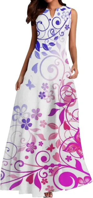 Women's Summer Dress Sleeveless V Neck Long Sun Skirt 2025 Fashion Floral Printed Flowy Maxi Dresses Spring Dresses