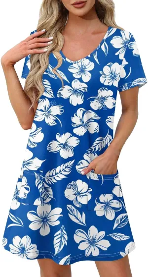 Womens Summer Dresses 2025 Loose V Neck Sleeveless Sundresses Swimsuit Coverup with Pockets Floral/Plain/Eyelet