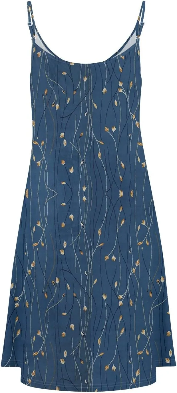 Womens Summer Dresses Beach Floral Sundresses Button Flowy Mini Dress Spaghetti Strap Casual Sleeveless a Line Dress