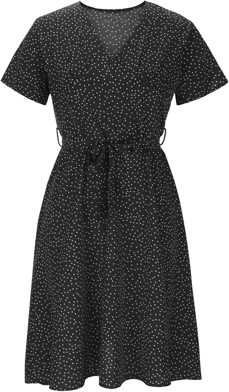Women's Summer Dresses Chiffon Boho Polka Dot Boho Sundress Short Sleeve Resort Vacation Midi Dress 2024 Fashion Outfits