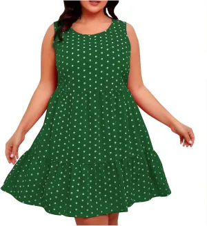 Women's Summer Dresses Plus Size Sleeveless Casual Sundresses Pleated Flowy Ruffle Midi Dress Boho Beach Dress