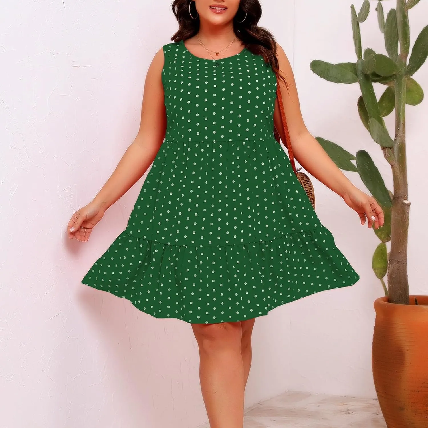 Women's Summer Dresses Plus Size Sleeveless Casual Sundresses Pleated Flowy Ruffle Midi Dress Boho Beach Dress