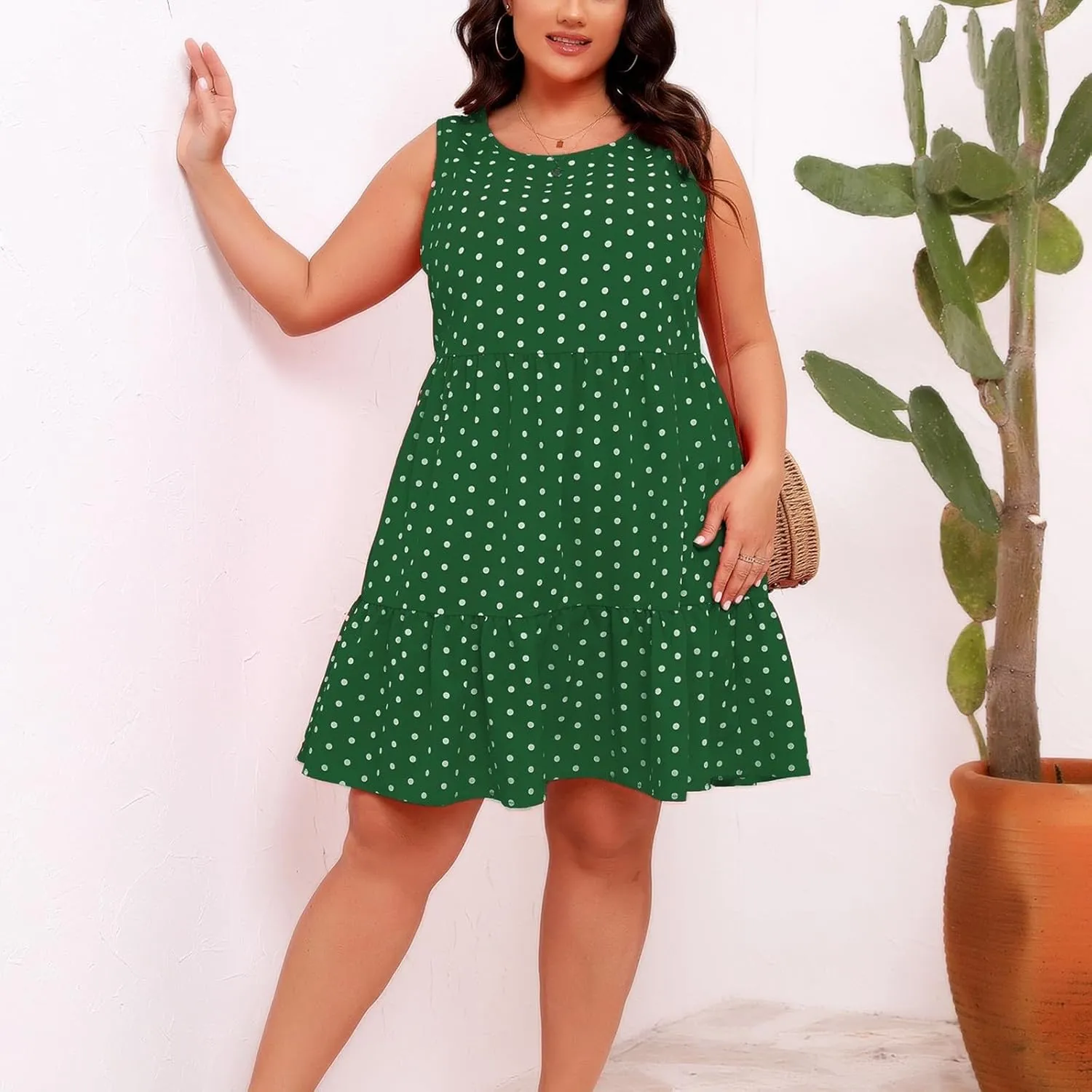 Women's Summer Dresses Plus Size Sleeveless Casual Sundresses Pleated Flowy Ruffle Midi Dress Boho Beach Dress