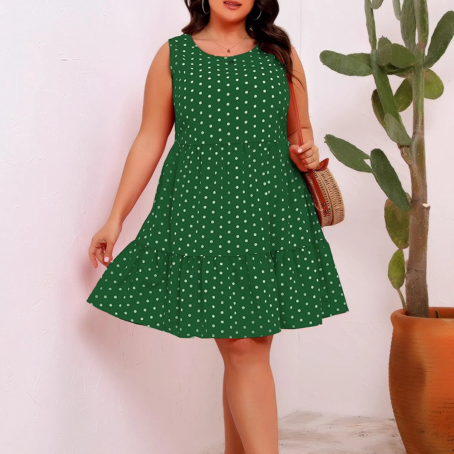 Women's Summer Dresses Plus Size Sleeveless Casual Sundresses Pleated Flowy Ruffle Midi Dress Boho Beach Dress
