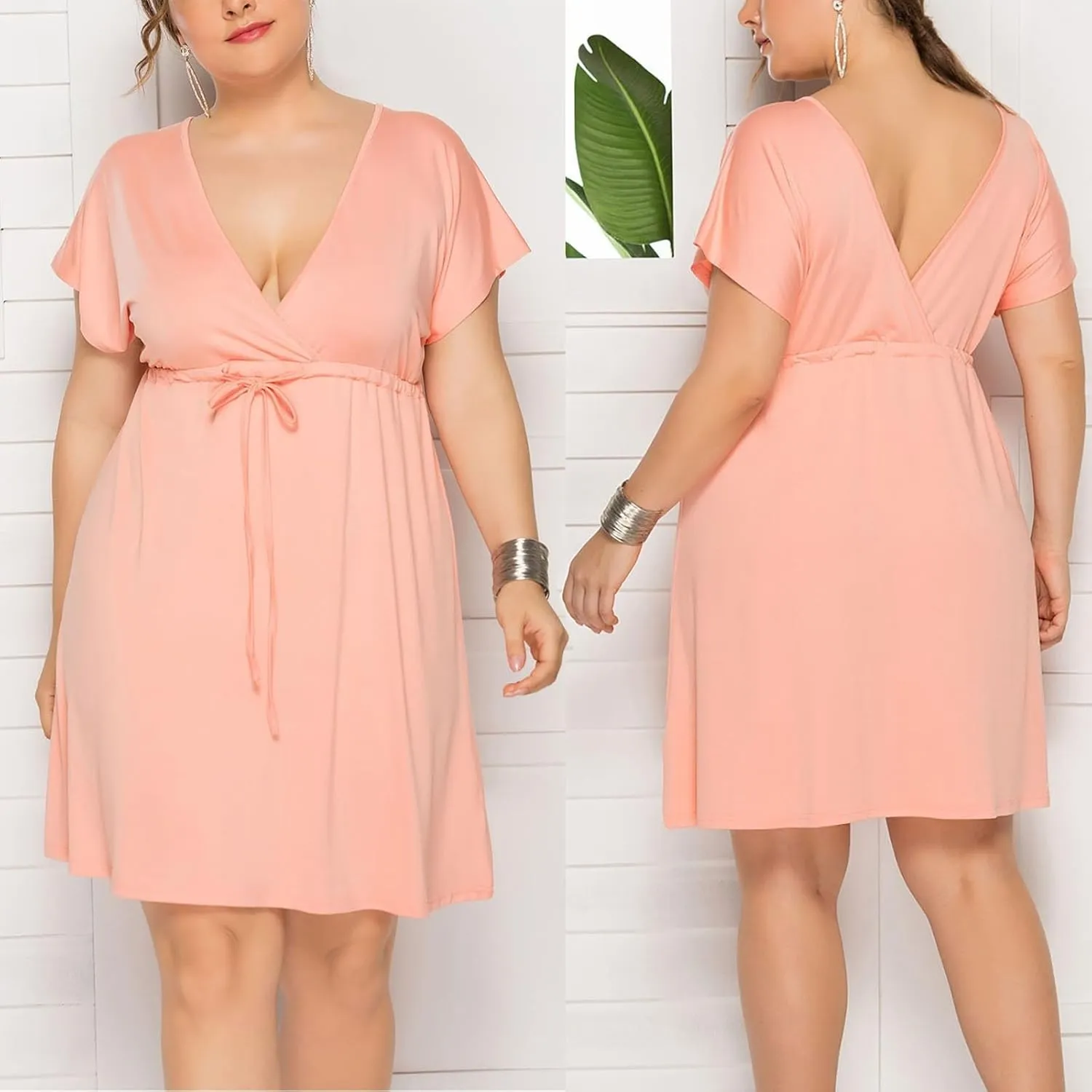 Womens Summer Dresses Short Sleeve Kimono Style Deep V Neck Casual Summer Dress M 4XL Plus Size