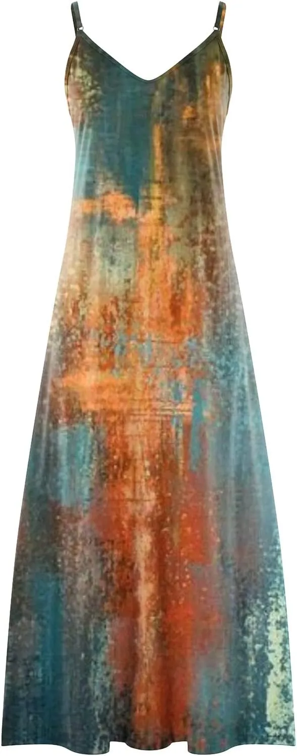Womens Summer Dresses Spaghetti Strap Sundress Flowy Loose Maxi Dresses Holiday Party Dresses for Women 2025