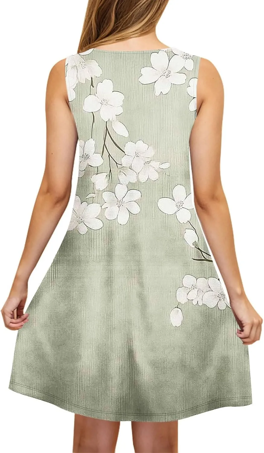 Women's Summer Dresses with Pockets Boho Floral T-Shirts Mini Dress Casual U Neck Loose Tank Dresses Swimsuit Coverup
