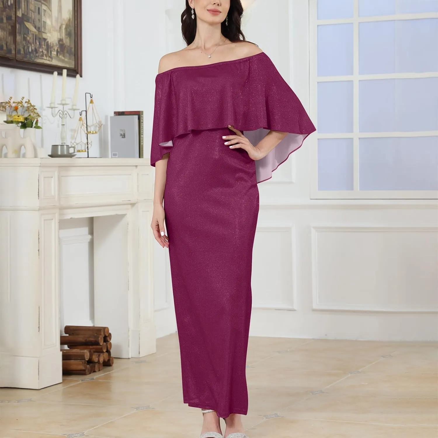 Women's Summer Elegant Trendy Cold Shoulder Sequins Solid Split Bodycon Prom Party Maxi Cocktail Dresses 2025, S-3XL