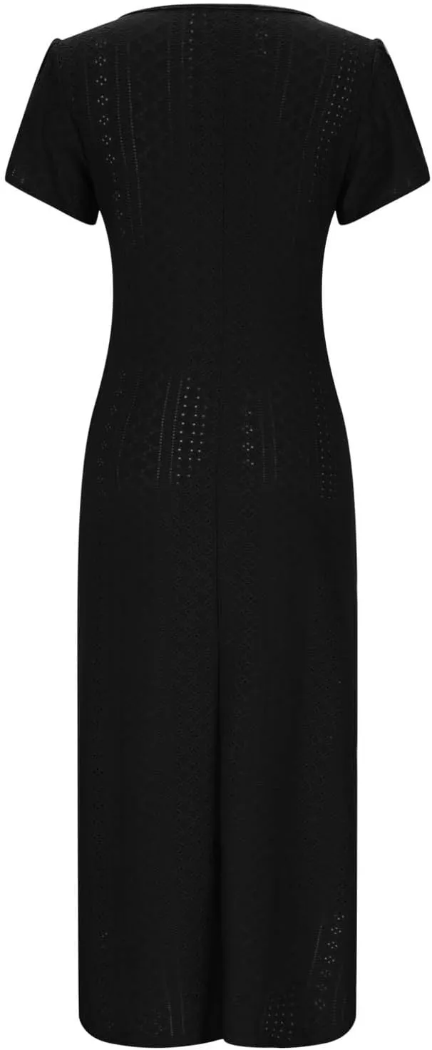 Women's Summer Maxi Dress Trendy Eyelet Embroidery Petal Sleeve Beach Dresses Ladies Casual A-Line Flowy Long Dress