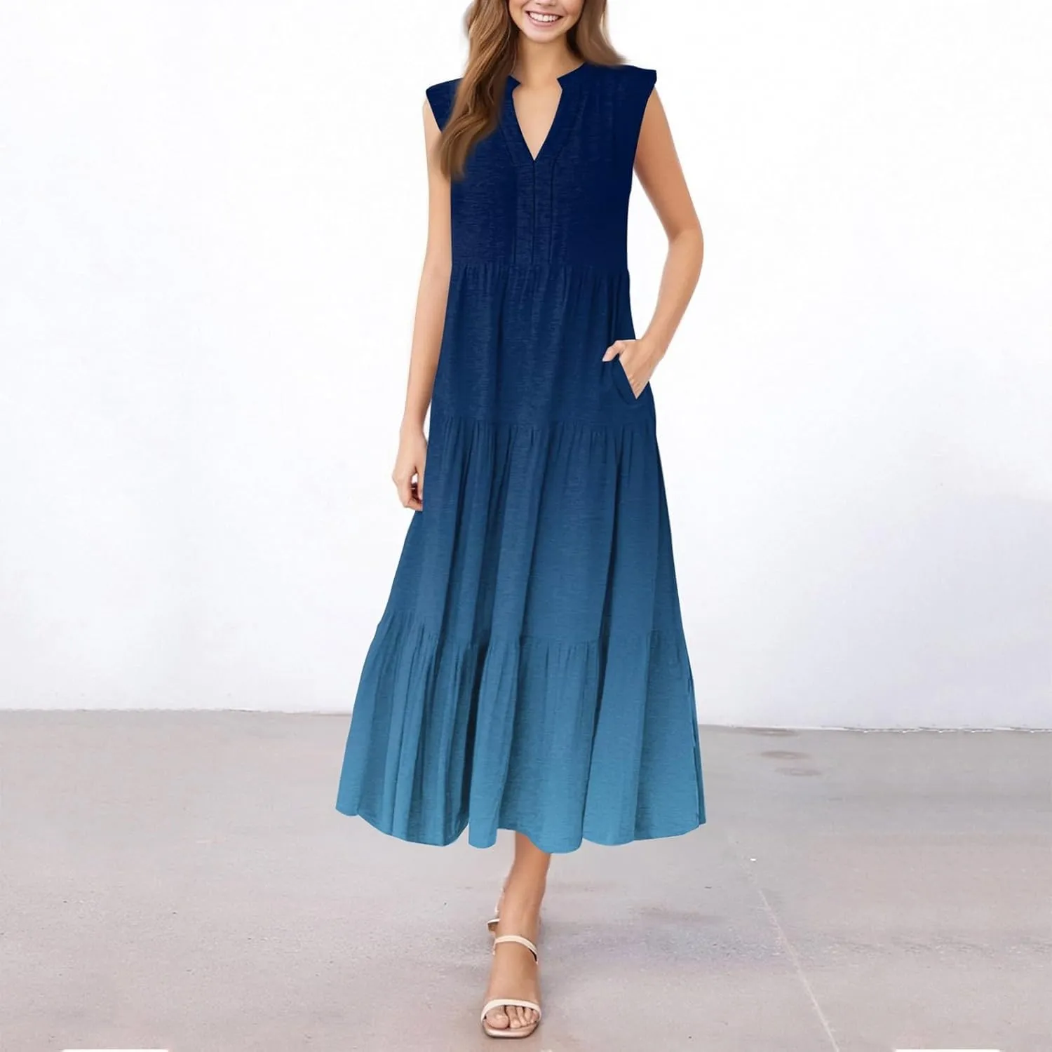 Womens Summer Maxi Dresses Vintage Floral Sleeveless Drop Waist A-Line Flowy Tiered Boho Long Beach Tank Sundress