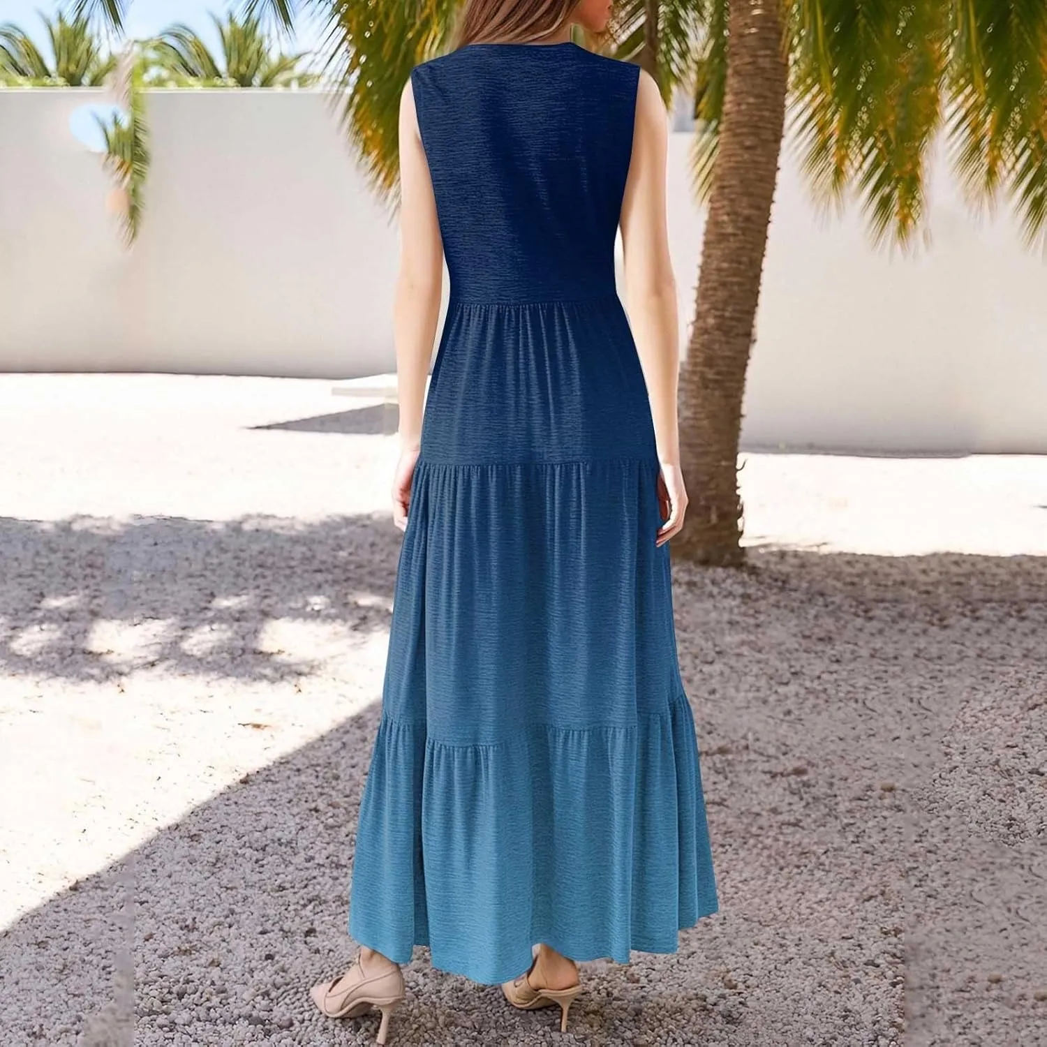 Womens Summer Maxi Dresses Vintage Floral Sleeveless Drop Waist A-Line Flowy Tiered Boho Long Beach Tank Sundress